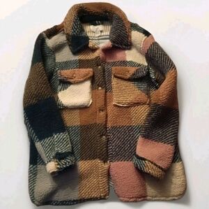 Sabrina Lauren Multicolor Patchwork Sherpa Jacket Large Cozy Cabin